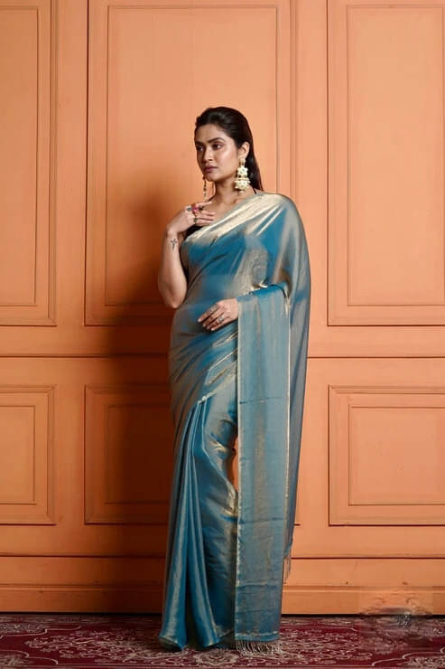 VRAGI Chiffon Embellished Regular Saree With Unstitched Blouse Piece ( Light Blue ) VRAGI Chiffon Embellished Regular Saree With Unstitched Blouse Piece ( Light Blue )