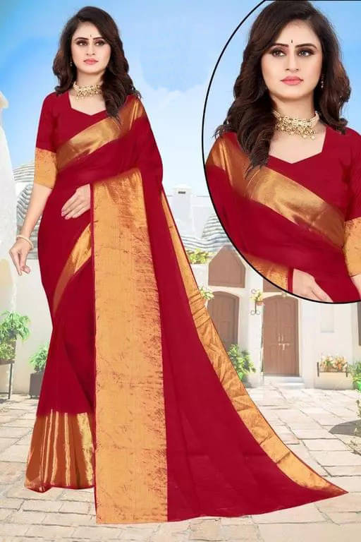     			VRAGI Chiffon Embellished Regular Saree With Unstitched Blouse Piece ( Red )