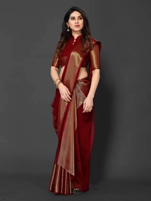     			VRAGI Chiffon Embellished Regular Saree With Unstitched Blouse Piece ( Maroon )