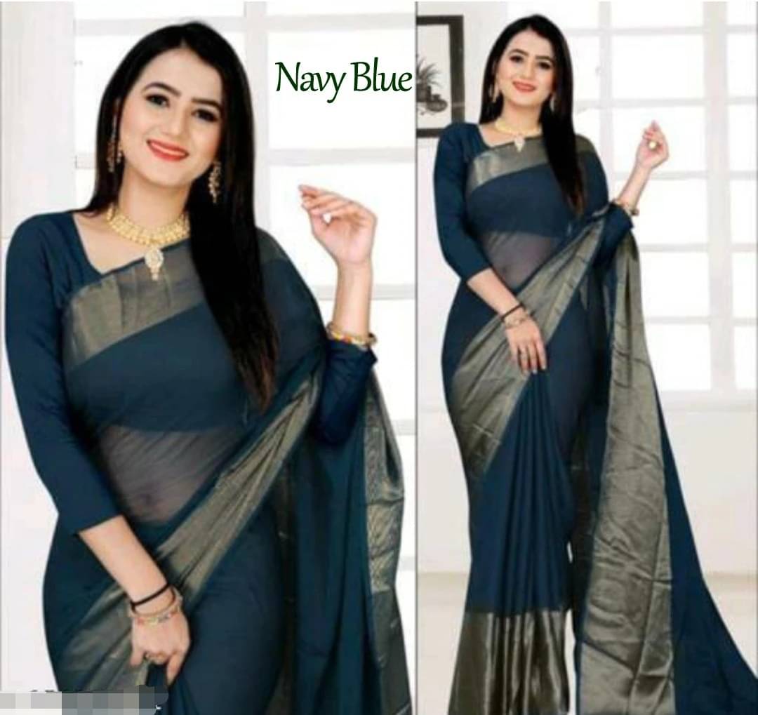 VRAGI Chiffon Embellished Regular Saree With Unstitched Blouse Piece ( Navy Blue ) VRAGI Chiffon Embellished Regular Saree With Unstitched Blouse Piece ( Navy Blue )