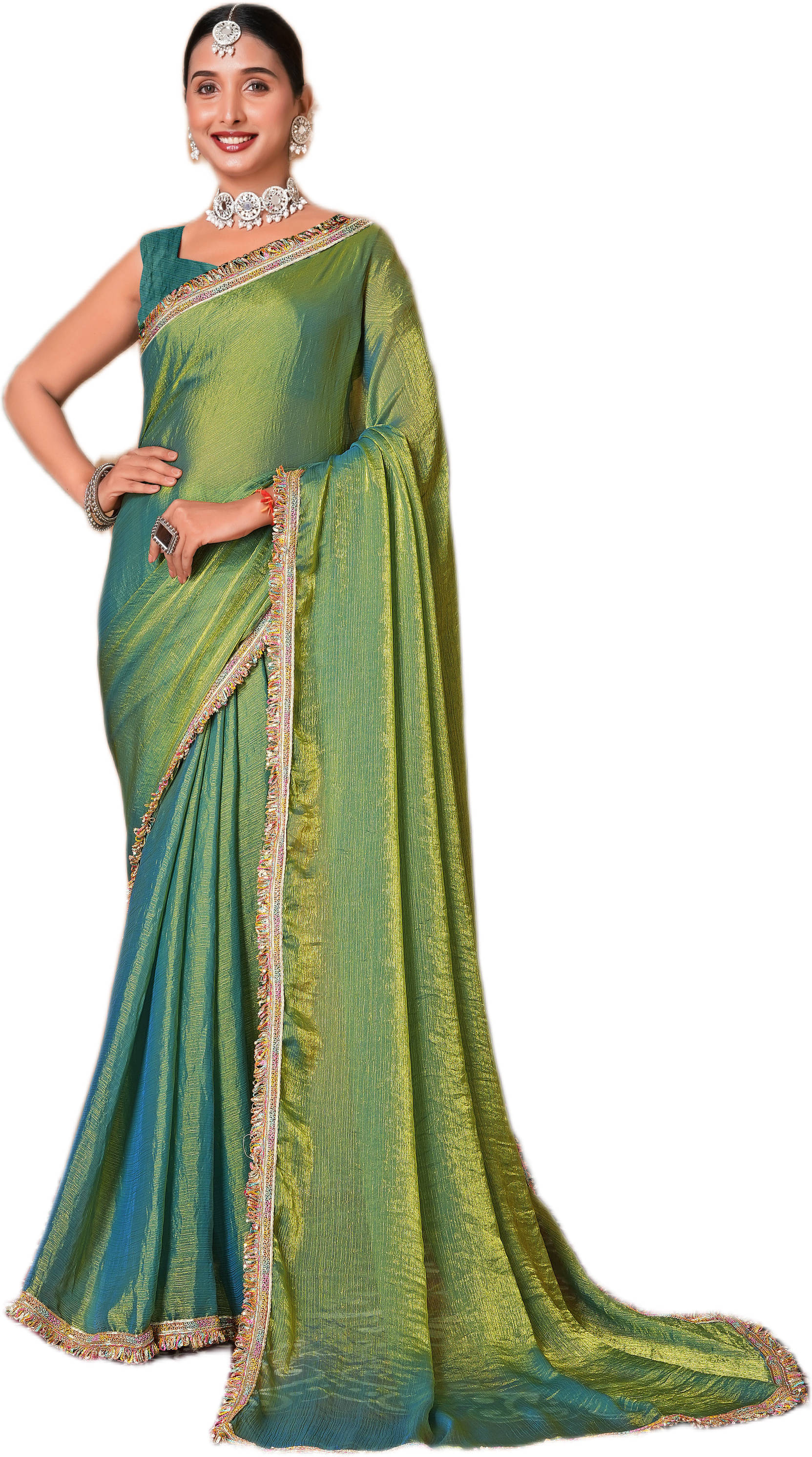VRAGI Chiffon Embellished Regular Saree With Unstitched Blouse Piece ( Light Green ) VRAGI Chiffon Embellished Regular Saree With Unstitched Blouse Piece ( Light Green )