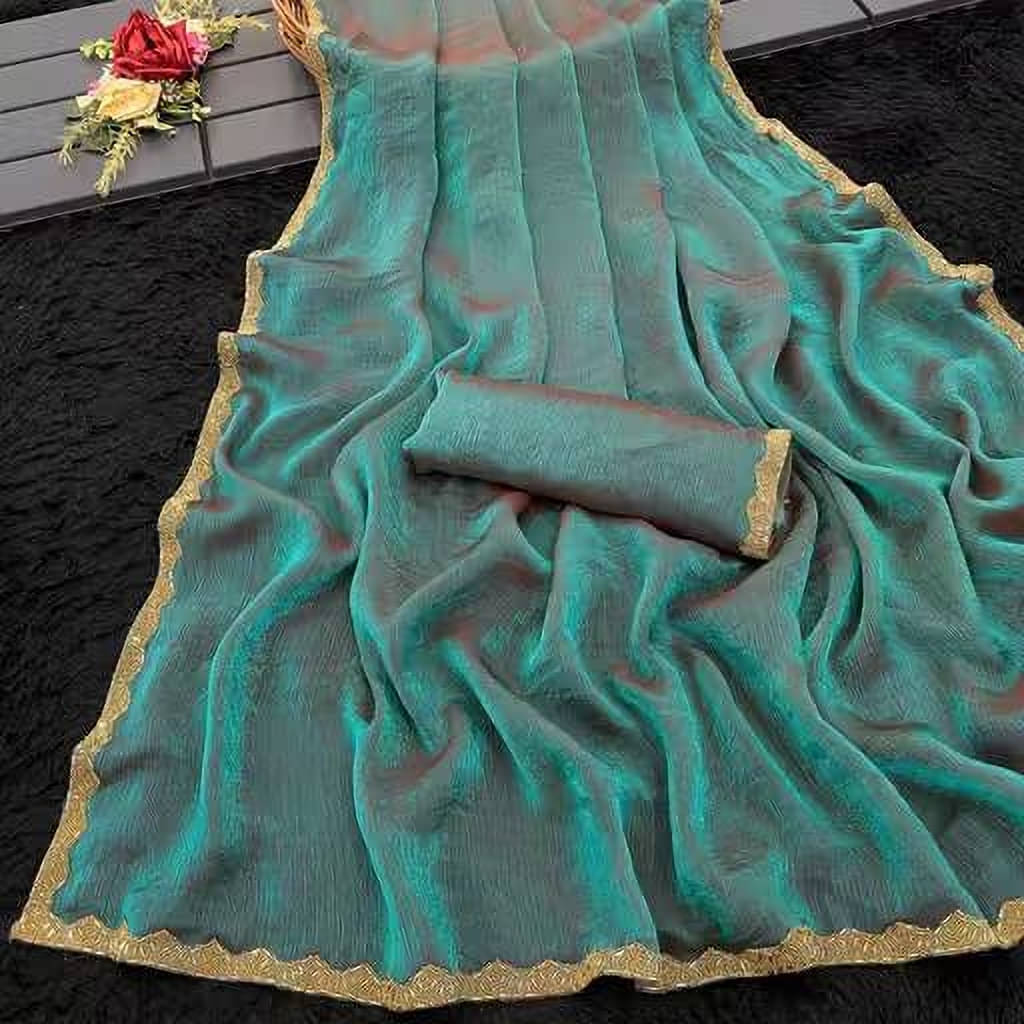     			VRAGI Chiffon Embellished Regular Saree With Unstitched Blouse Piece ( Light Green )