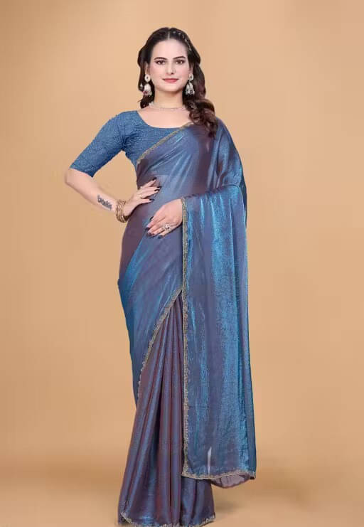     			VRAGI Chiffon Embellished Regular Saree With Unstitched Blouse Piece ( Blue )