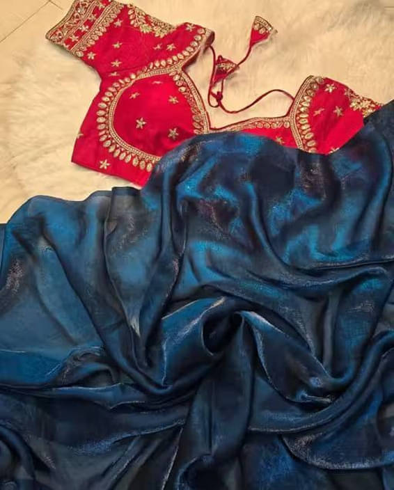 VRAGI Chiffon Embellished Regular Saree With Stitched Blouse ( Blue ) VRAGI Chiffon Embellished Regular Saree With Stitched Blouse ( Blue )