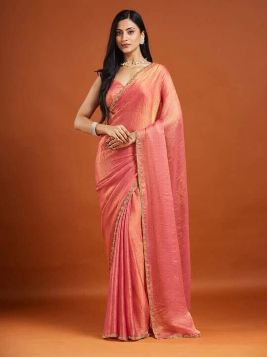     			VRAGI Chiffon Embellished Regular Saree With Unstitched Blouse Piece ( Orange )