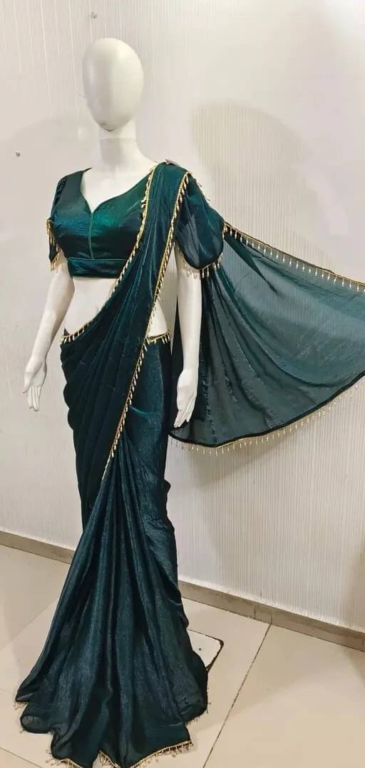 VRAGI Chiffon Embellished Regular Saree With Stitched Blouse ( Green ) VRAGI Chiffon Embellished Regular Saree With Stitched Blouse ( Green )