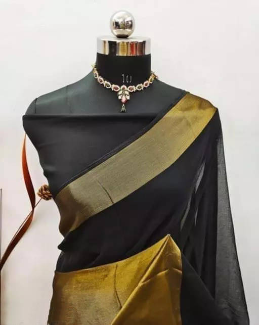 VRAGI Chiffon Embellished Regular Saree With Unstitched Blouse Piece ( Black ) VRAGI Chiffon Embellished Regular Saree With Unstitched Blouse Piece ( Black )