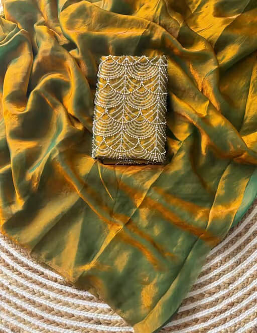     			VRAGI Chiffon Embellished Regular Saree With Unstitched Blouse Piece ( Gold )
