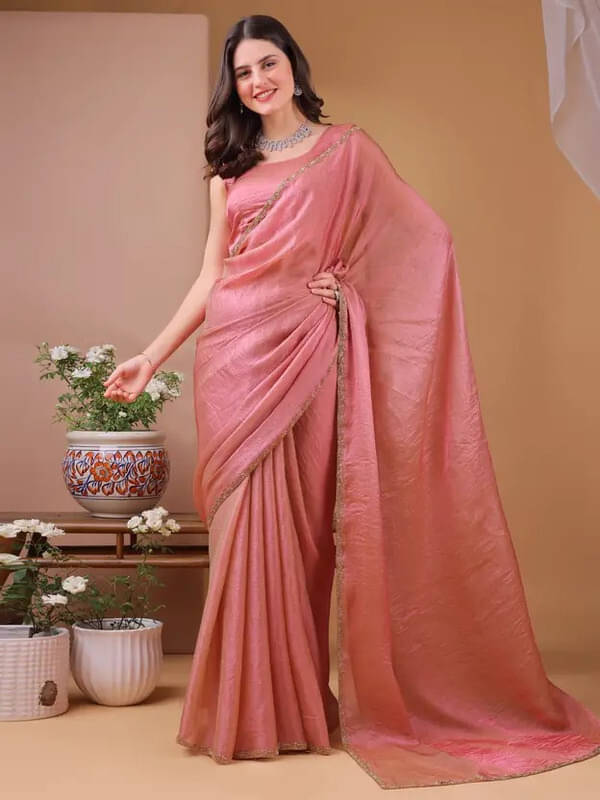 VRAGI Chiffon Embellished Regular Saree With Unstitched Blouse Piece ( Orange ) VRAGI Chiffon Embellished Regular Saree With Unstitched Blouse Piece ( Orange )