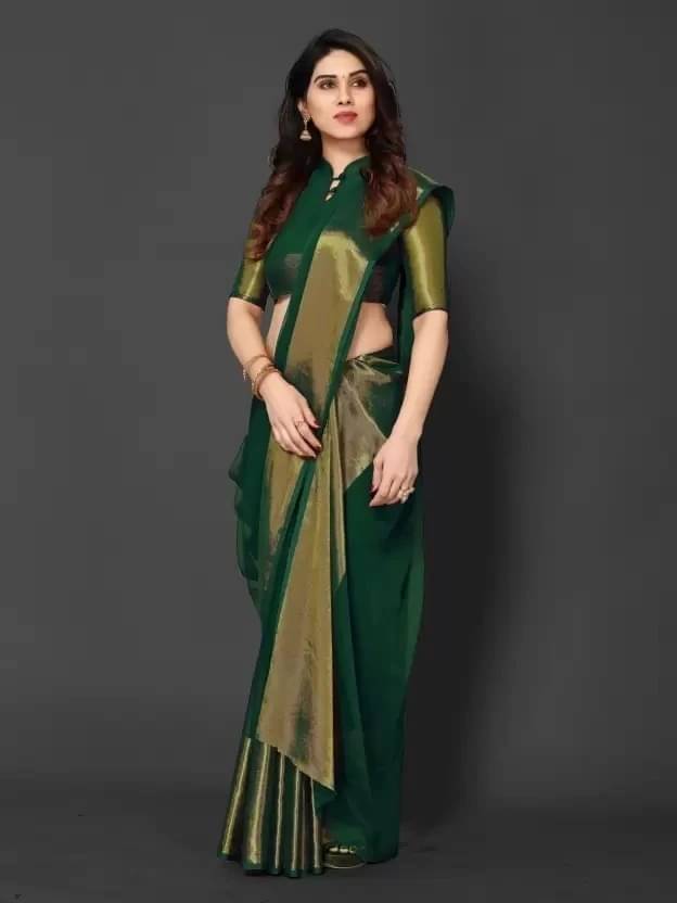 VRAGI Chiffon Embellished Regular Saree With Unstitched Blouse Piece ( Green ) VRAGI Chiffon Embellished Regular Saree With Unstitched Blouse Piece ( Green )