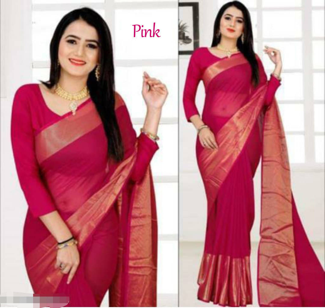 VRAGI Chiffon Embellished Regular Saree With Unstitched Blouse Piece ( Pink ) VRAGI Chiffon Embellished Regular Saree With Unstitched Blouse Piece ( Pink )