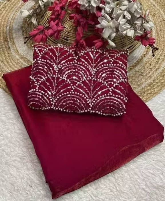 VRAGI Chiffon Embellished Regular Saree With Unstitched Blouse Piece ( Pink ) VRAGI Chiffon Embellished Regular Saree With Unstitched Blouse Piece ( Pink )