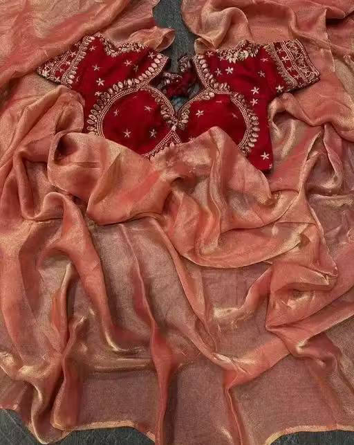 VRAGI Chiffon Embellished Regular Saree With Stitched Blouse ( Orange ) VRAGI Chiffon Embellished Regular Saree With Stitched Blouse ( Orange )