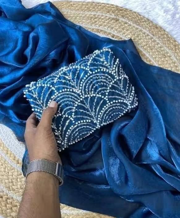 VRAGI Chiffon Embellished Regular Saree With Unstitched Blouse Piece ( Blue ) VRAGI Chiffon Embellished Regular Saree With Unstitched Blouse Piece ( Blue )