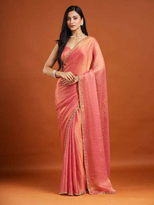     			VRAGI Chiffon Embroidered Regular Saree With Unstitched Blouse Piece ( Orange )