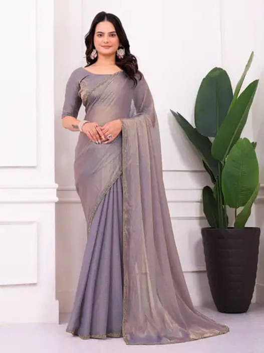     			VRAGI Chiffon Embroidered Regular Saree With Unstitched Blouse Piece ( Navy Blue )