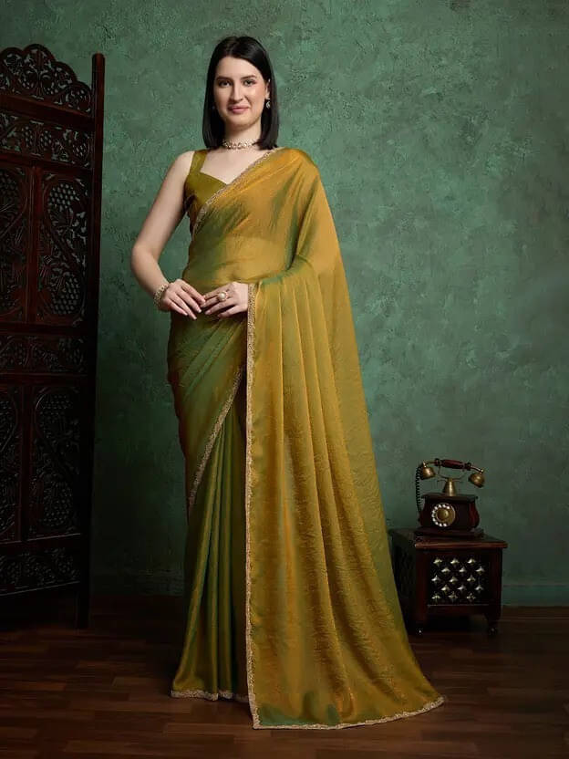 VRAGI Chiffon Embroidered Regular Saree With Unstitched Blouse Piece ( Gold ) VRAGI Chiffon Embroidered Regular Saree With Unstitched Blouse Piece ( Gold )