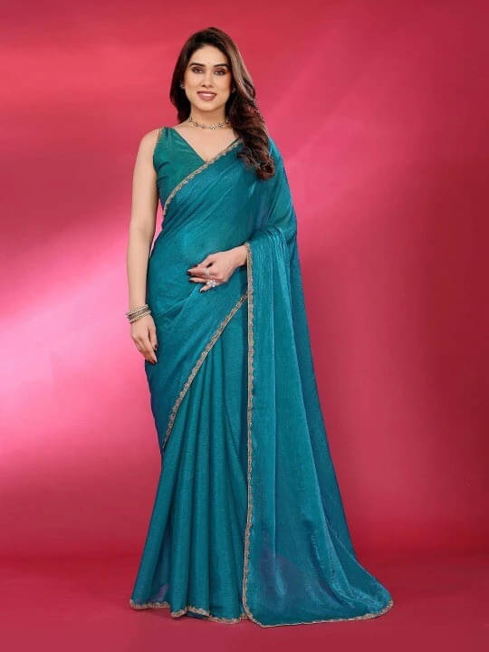     			VRAGI Chiffon Embroidered Regular Saree With Unstitched Blouse Piece ( Blue )