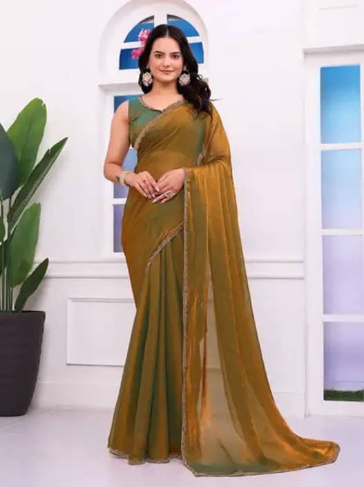 VRAGI Chiffon Embroidered Regular Saree With Unstitched Blouse Piece ( Gold ) VRAGI Chiffon Embroidered Regular Saree With Unstitched Blouse Piece ( Gold )