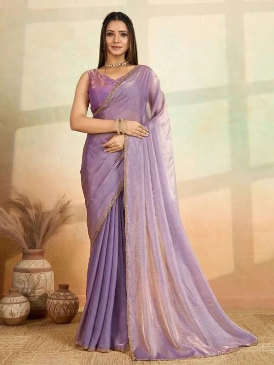     			VRAGI Chiffon Embroidered Regular Saree With Unstitched Blouse Piece ( Purple )