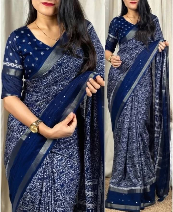     			VRAGI Chiffon Printed Bandhani Sarees With Unstitched Blouse Piece ( Navy Blue )