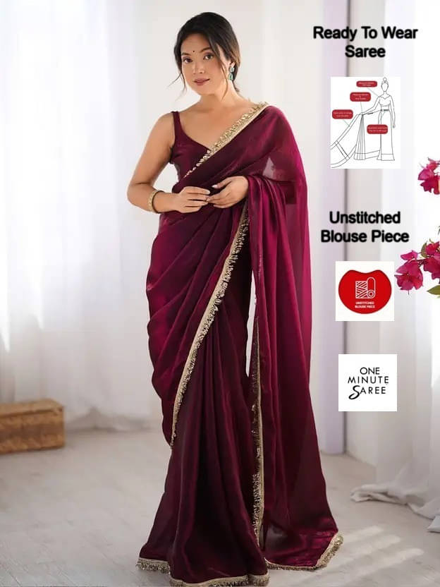     			VRAGI Chiffon Self Design Regular Saree With Unstitched Blouse Piece ( Purple )