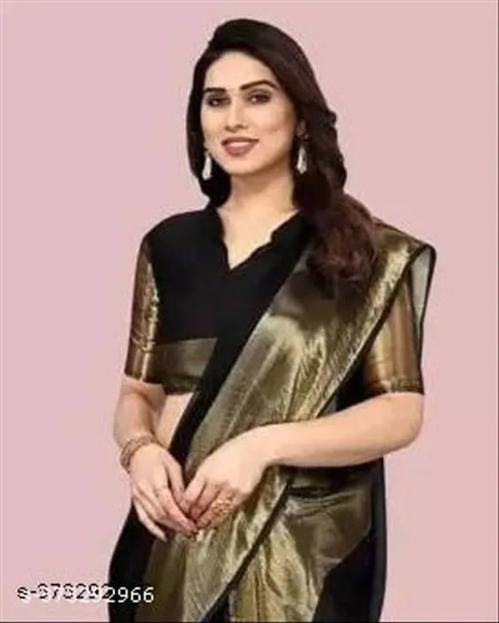 VRAGI Chiffon Self Design Regular Saree With Unstitched Blouse Piece ( Black ) VRAGI Chiffon Self Design Regular Saree With Unstitched Blouse Piece ( Black )
