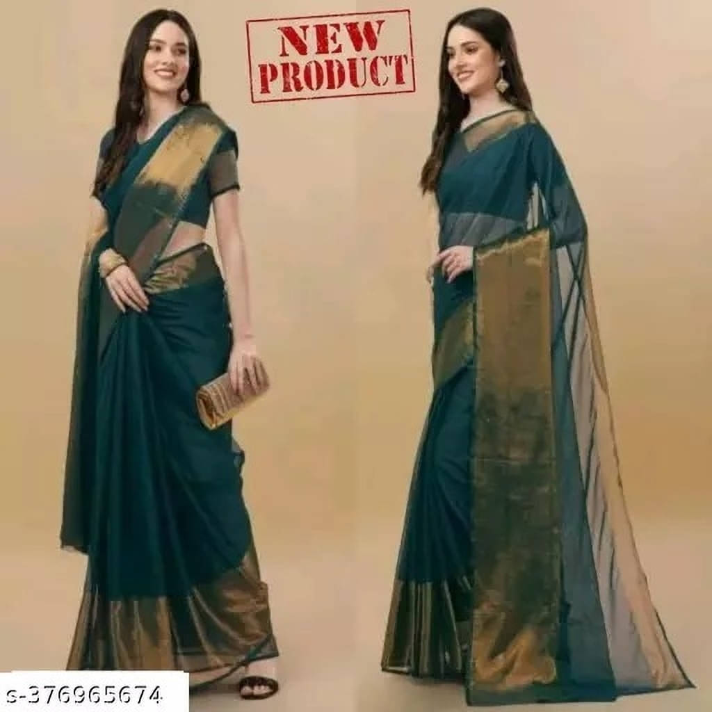     			VRAGI Chiffon Self Design Regular Saree With Unstitched Blouse Piece ( Blue )