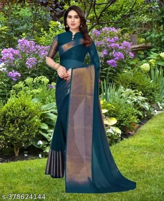     			VRAGI Chiffon Self Design Regular Saree With Unstitched Blouse Piece ( Blue )