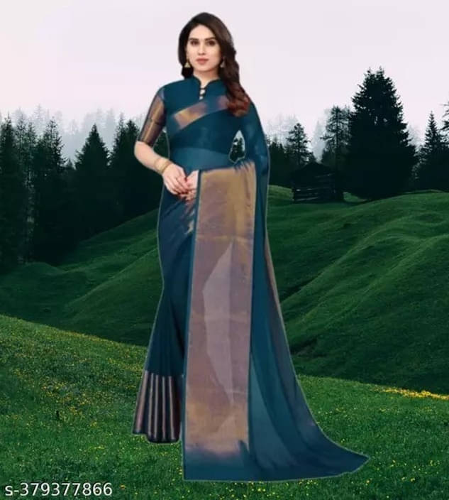     			VRAGI Chiffon Self Design Regular Saree With Unstitched Blouse Piece ( Blue )