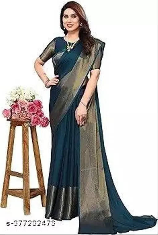     			VRAGI Chiffon Self Design Regular Saree With Unstitched Blouse Piece ( Blue )