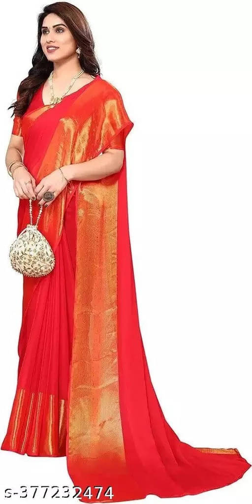 VRAGI Chiffon Self Design Regular Saree With Unstitched Blouse Piece ( Red ) VRAGI Chiffon Self Design Regular Saree With Unstitched Blouse Piece ( Red )