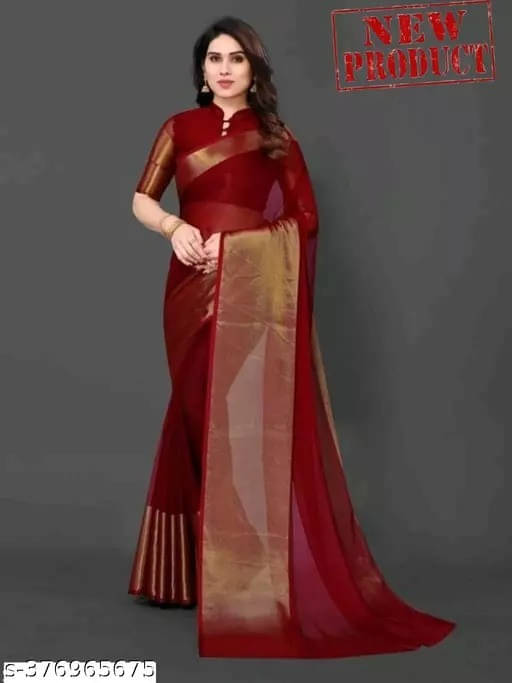 VRAGI Chiffon Self Design Regular Saree With Unstitched Blouse Piece ( Maroon ) VRAGI Chiffon Self Design Regular Saree With Unstitched Blouse Piece ( Maroon )