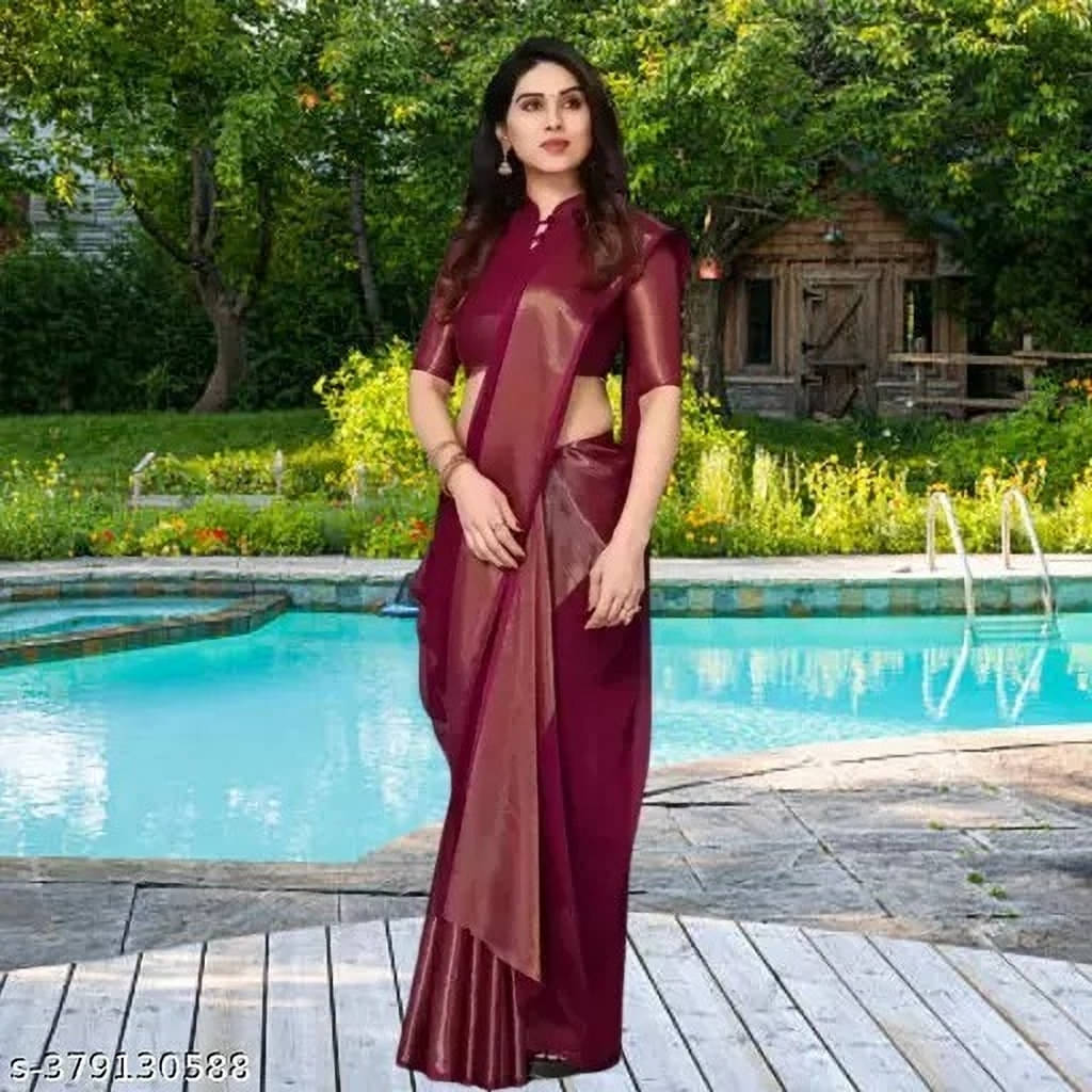     			VRAGI Chiffon Self Design Regular Saree With Unstitched Blouse Piece ( Purple )
