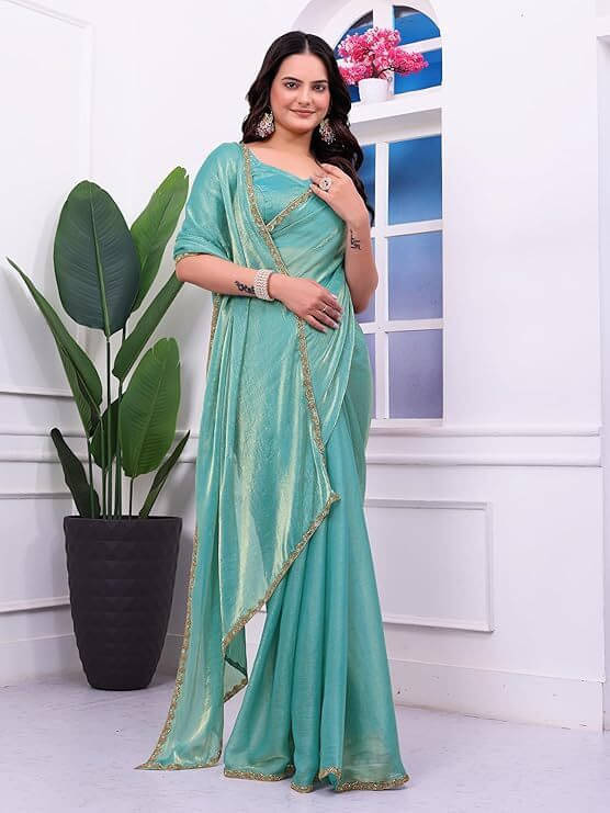 VRAGI Chiffon Self Design Regular Saree With Unstitched Blouse Piece ( Light Blue ) VRAGI Chiffon Self Design Regular Saree With Unstitched Blouse Piece ( Light Blue )