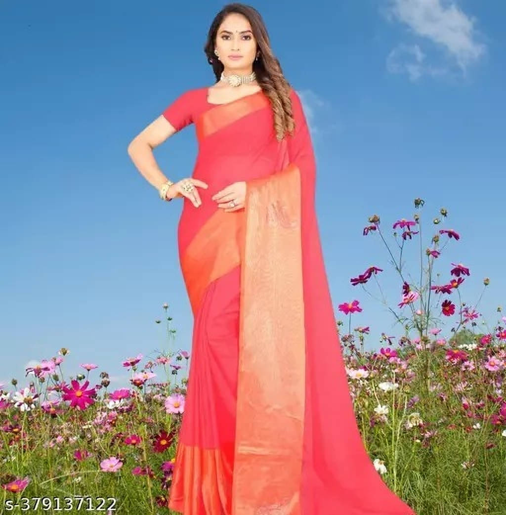 VRAGI Chiffon Self Design Regular Saree With Unstitched Blouse Piece ( Pink ) VRAGI Chiffon Self Design Regular Saree With Unstitched Blouse Piece ( Pink )