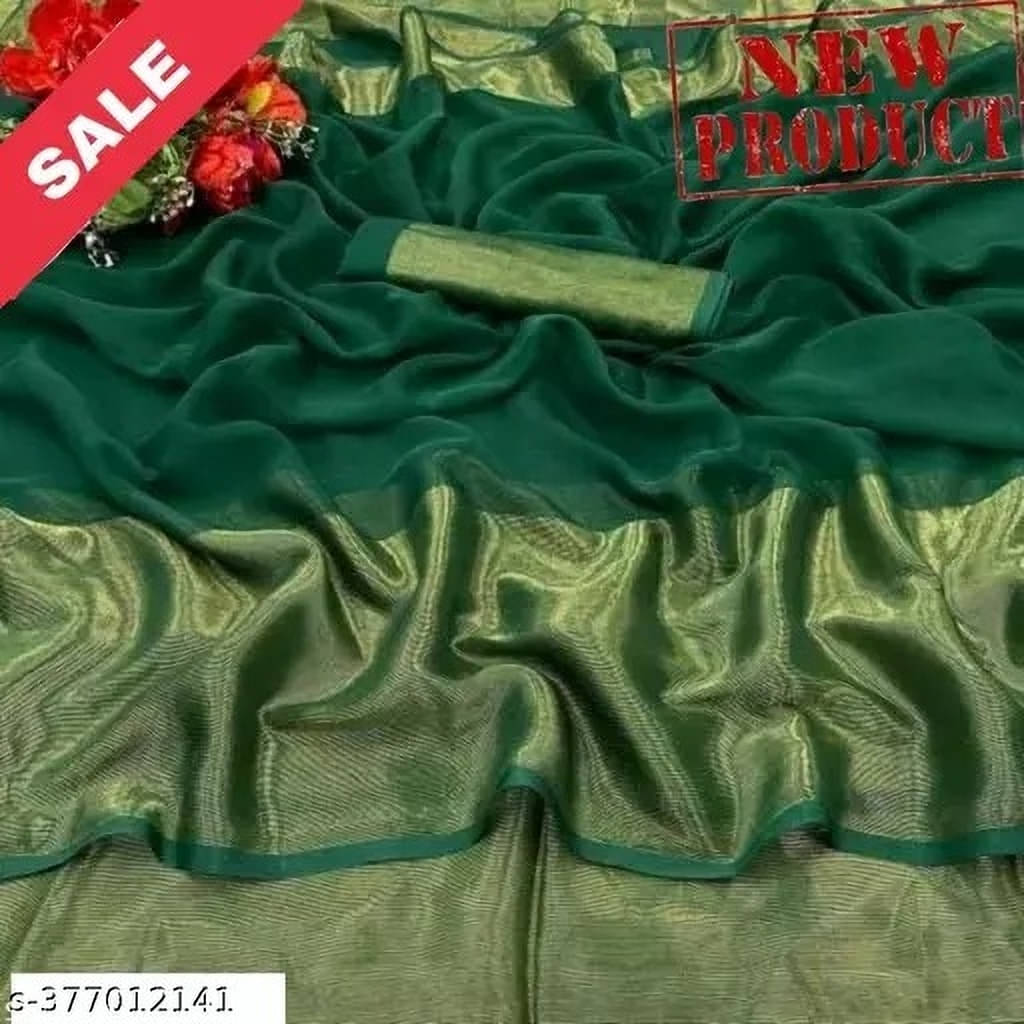     			VRAGI Chiffon Self Design Regular Saree With Unstitched Blouse Piece ( Green )
