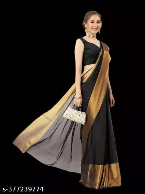     			VRAGI Chiffon Self Design Regular Saree With Unstitched Blouse Piece ( Black )