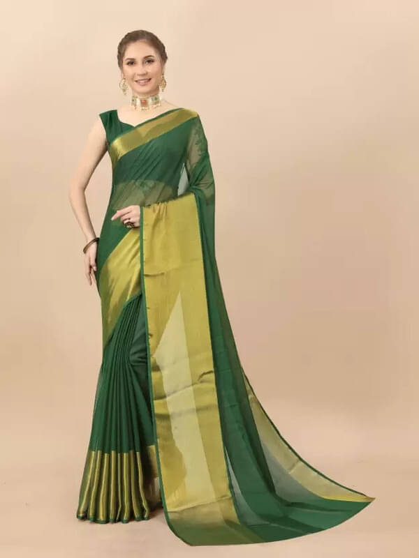     			VRAGI Chiffon Self Design Regular Saree With Unstitched Blouse Piece ( Green )