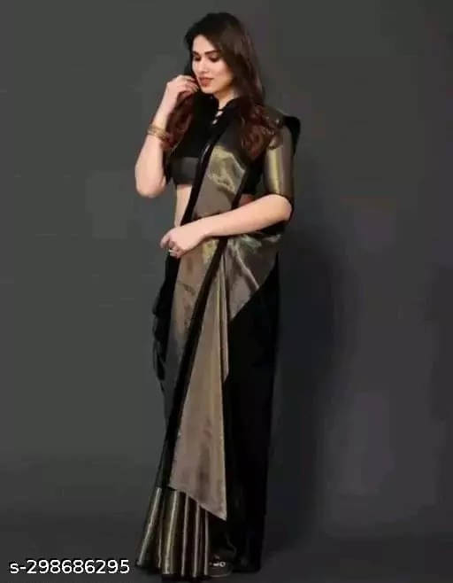     			VRAGI Chiffon Self Design Regular Saree With Unstitched Blouse Piece ( Black )