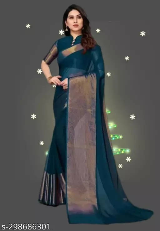    			VRAGI Chiffon Self Design Regular Saree With Unstitched Blouse Piece ( Light Blue )
