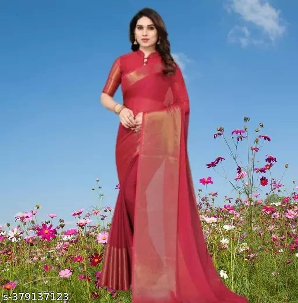 VRAGI Chiffon Self Design Regular Saree With Unstitched Blouse Piece ( Red ) VRAGI Chiffon Self Design Regular Saree With Unstitched Blouse Piece ( Red )