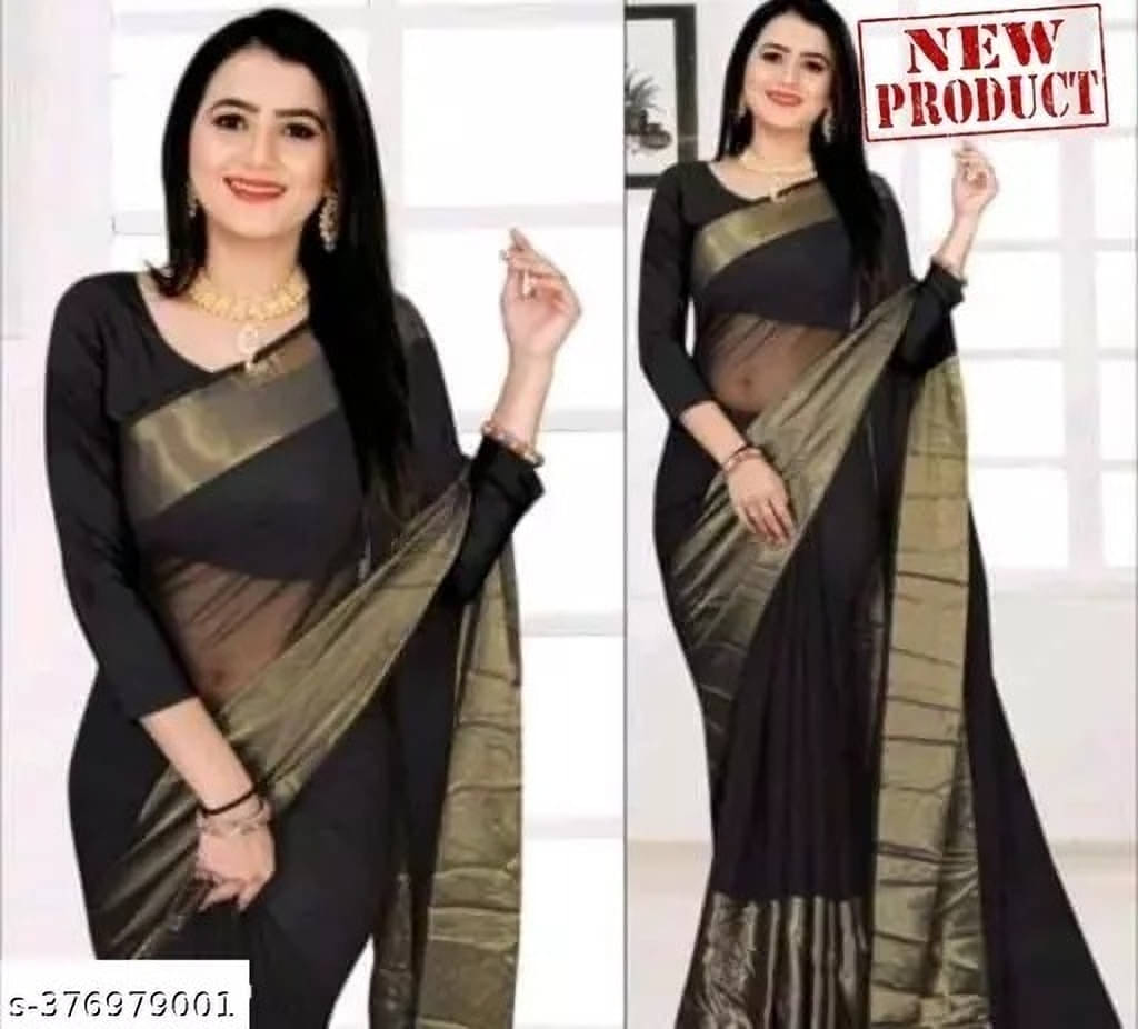     			VRAGI Chiffon Self Design Regular Saree With Unstitched Blouse Piece ( Black )