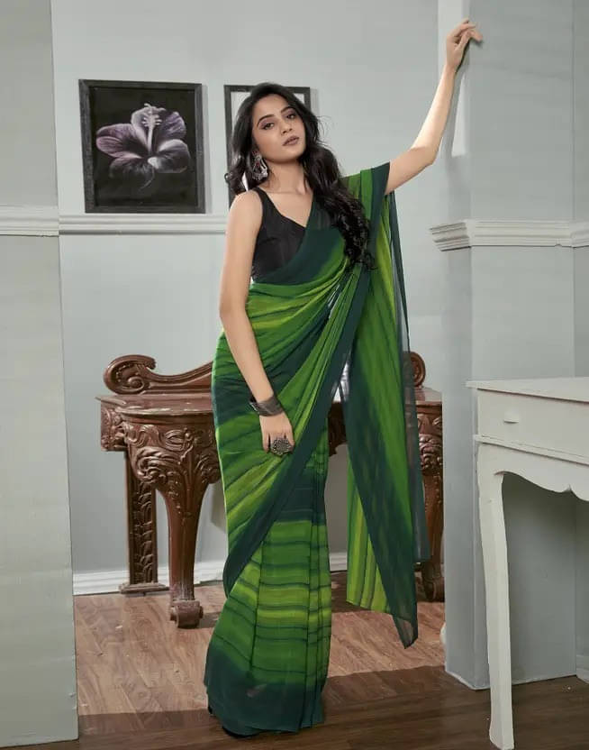     			VRAGI Chiffon Self Design Regular Saree With Unstitched Blouse Piece ( Green )