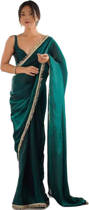     			VRAGI Chiffon Self Design Regular Saree With Unstitched Blouse Piece ( Green )