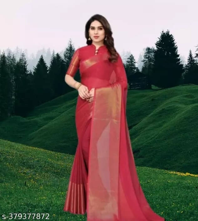VRAGI Chiffon Self Design Regular Saree With Unstitched Blouse Piece ( Red ) VRAGI Chiffon Self Design Regular Saree With Unstitched Blouse Piece ( Red )