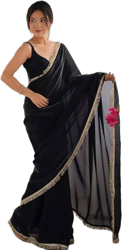 VRAGI Chiffon Self Design Regular Saree With Unstitched Blouse Piece ( Black ) VRAGI Chiffon Self Design Regular Saree With Unstitched Blouse Piece ( Black )