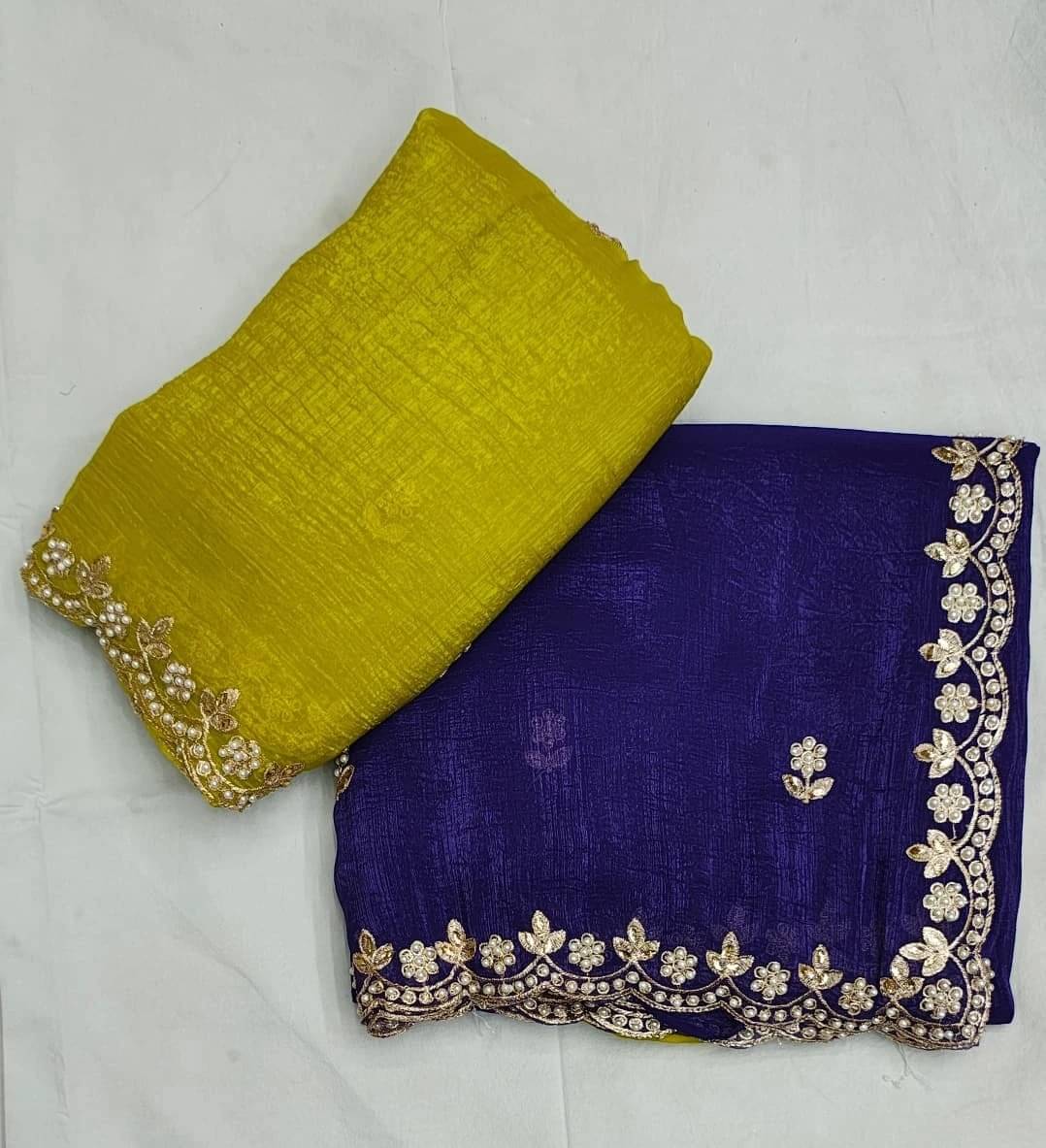     			VRAGI Chiffon Self Design Regular Saree With Unstitched Blouse Piece ( Navy Blue )