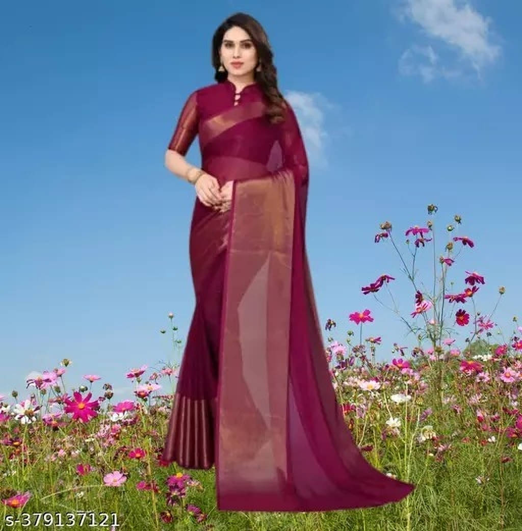     			VRAGI Chiffon Self Design Regular Saree With Unstitched Blouse Piece ( Purple )