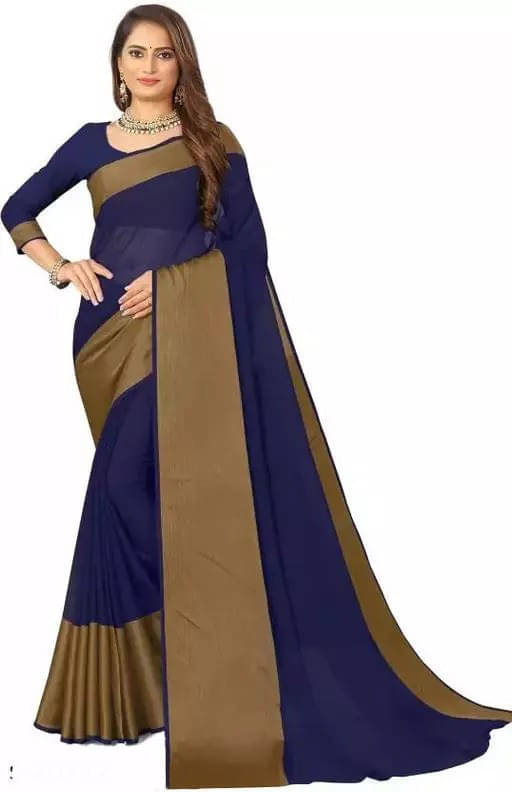     			VRAGI Chiffon Self Design Regular Saree With Unstitched Blouse Piece ( Navy Blue )